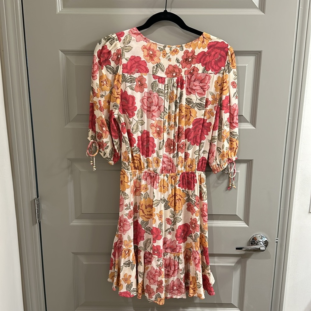 Kivari Floral Mini Dress in Cream, Pink & Mustard - Picture 5 of 6
